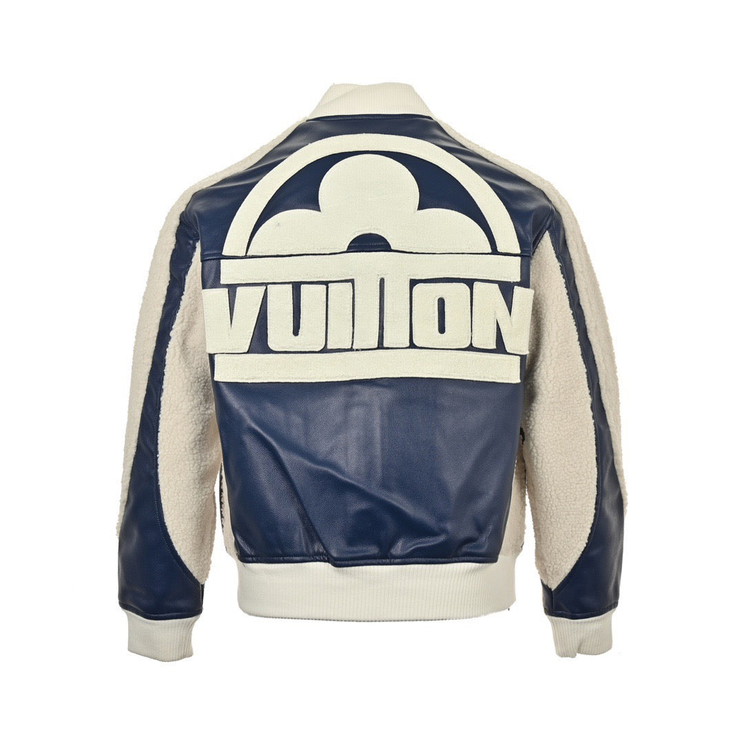 Leather Mix Teddy Jacket Blue / White