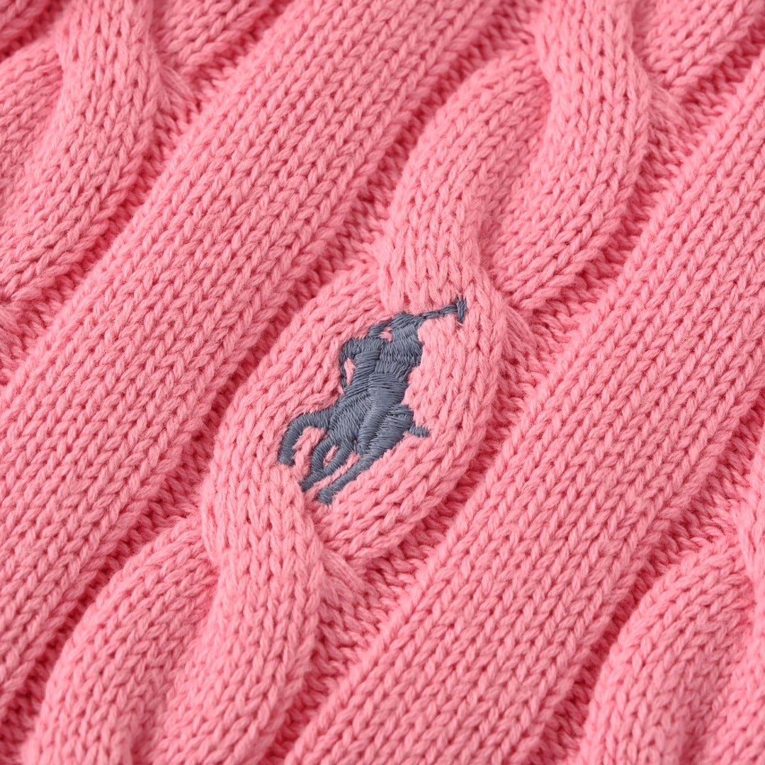 Cable-Knit Quarter-Zip Sweater Pink