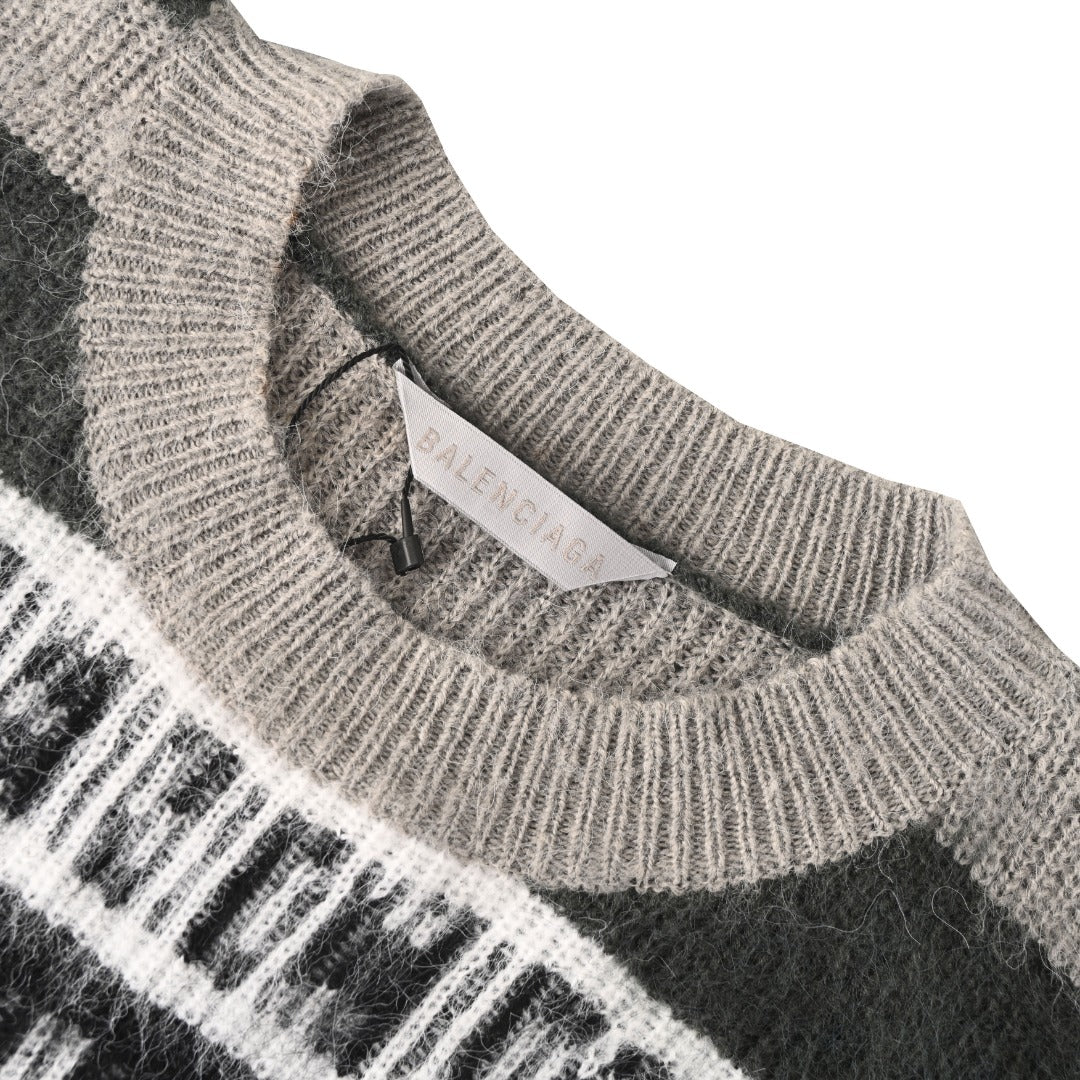Stripped Crewneck Sweater Black, White & Grey