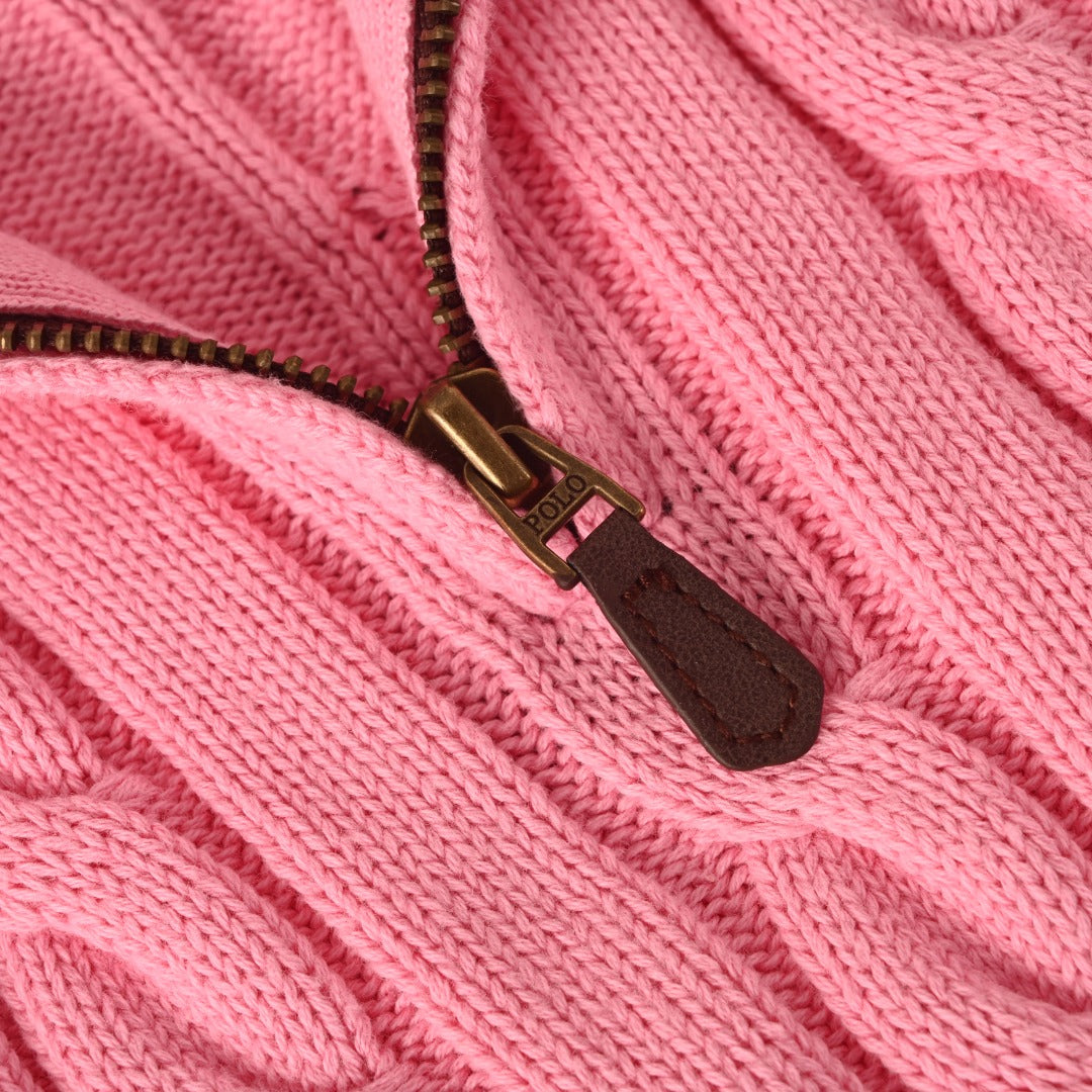 Cable-Knit Quarter-Zip Sweater Pink
