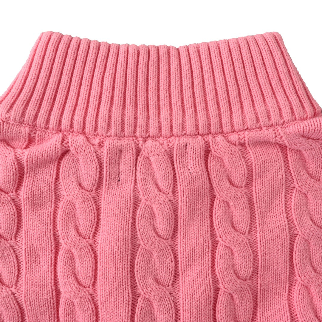 Cable-Knit Quarter-Zip Sweater Pink