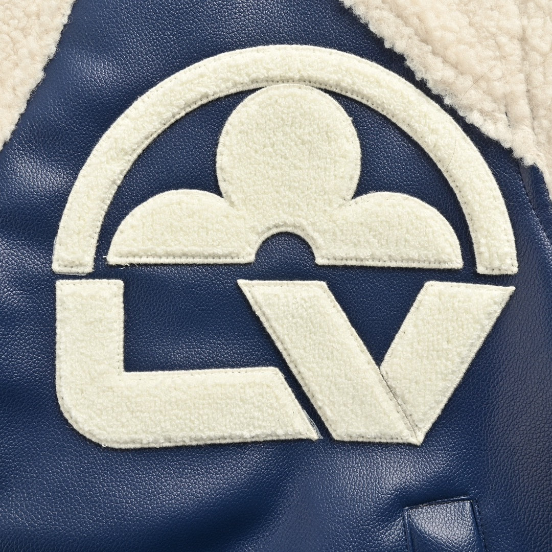 Leather Mix Teddy Jacket Blue / White