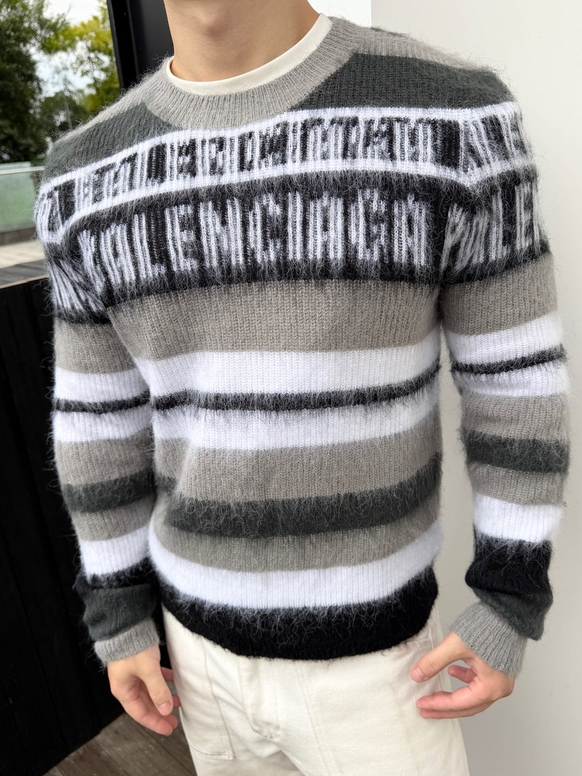 Stripped Crewneck Sweater Black, White & Grey