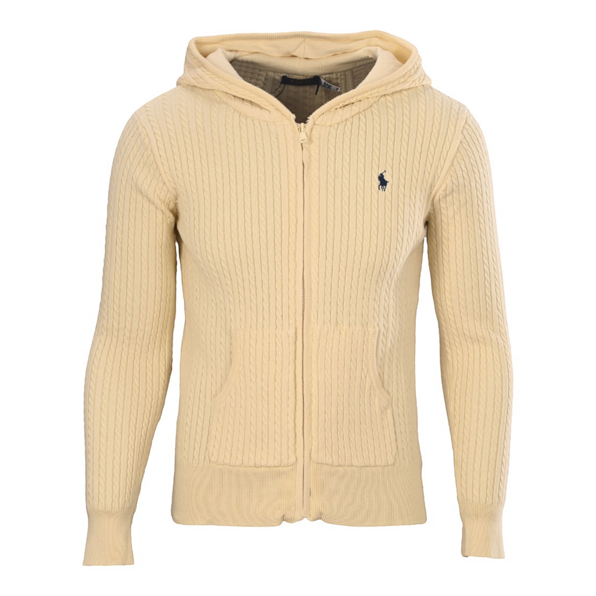 Mini-Cable Cotton Full-Zip Hoodie Pale Yellow