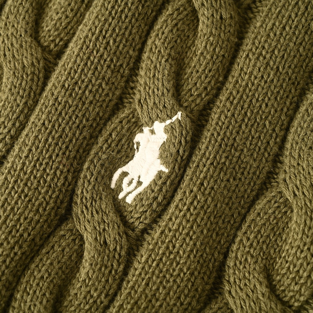 Cable-Knit Quarter-Zip Sweater Olive Green