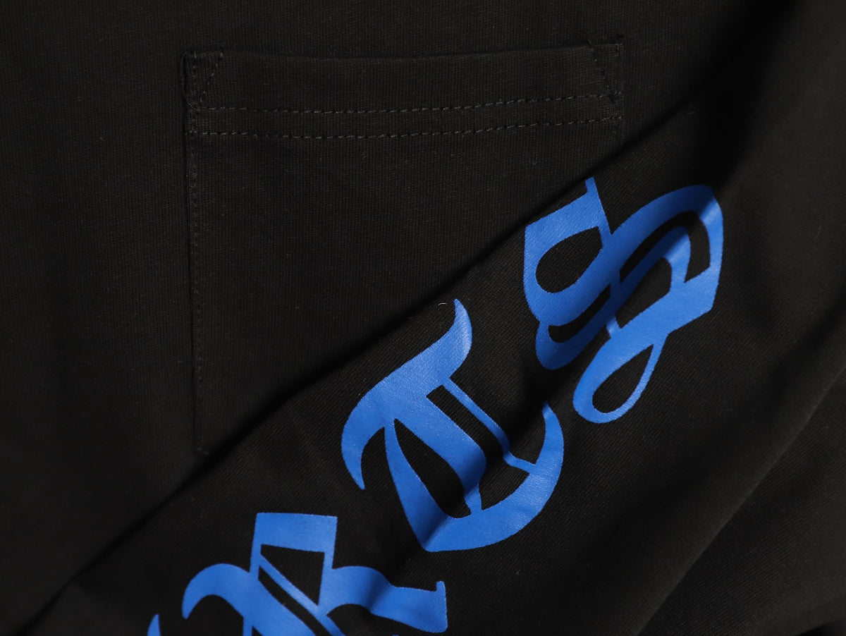Neck Logo Long Sleeve Pocket T-Shirt Black & Blue