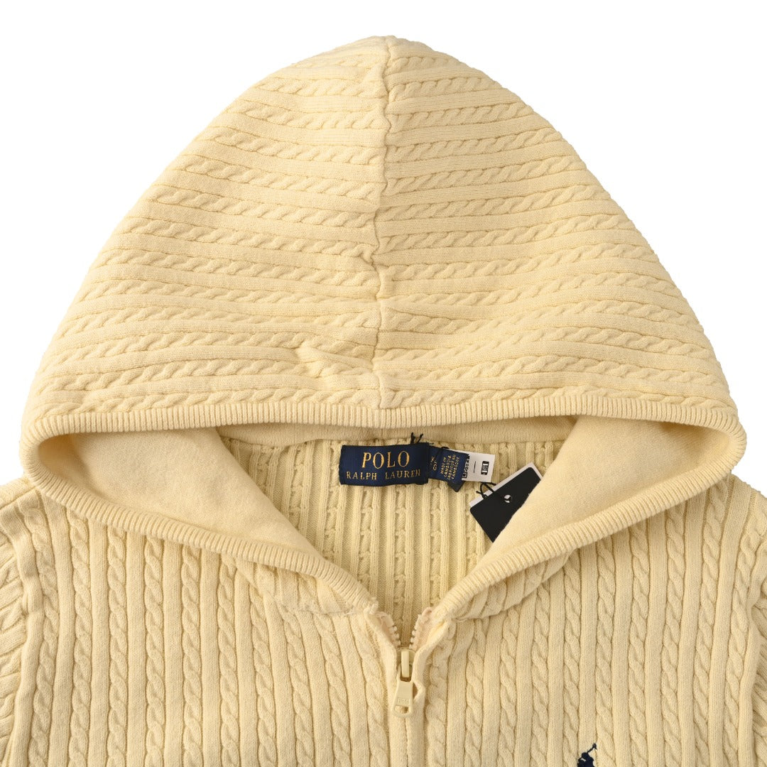 Mini-Cable Cotton Full-Zip Hoodie Pale Yellow