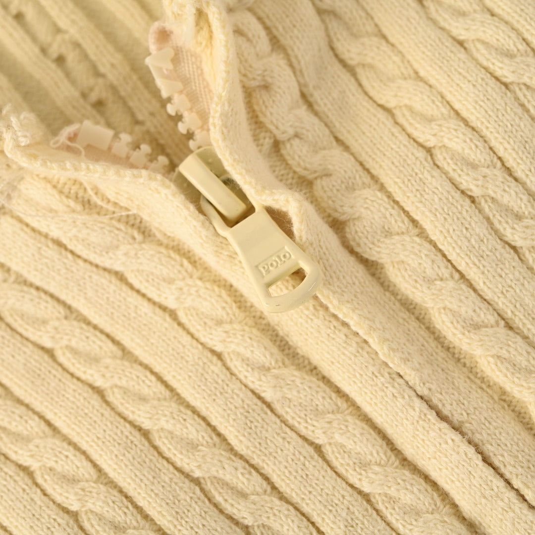 Mini-Cable Cotton Full-Zip Hoodie Pale Yellow