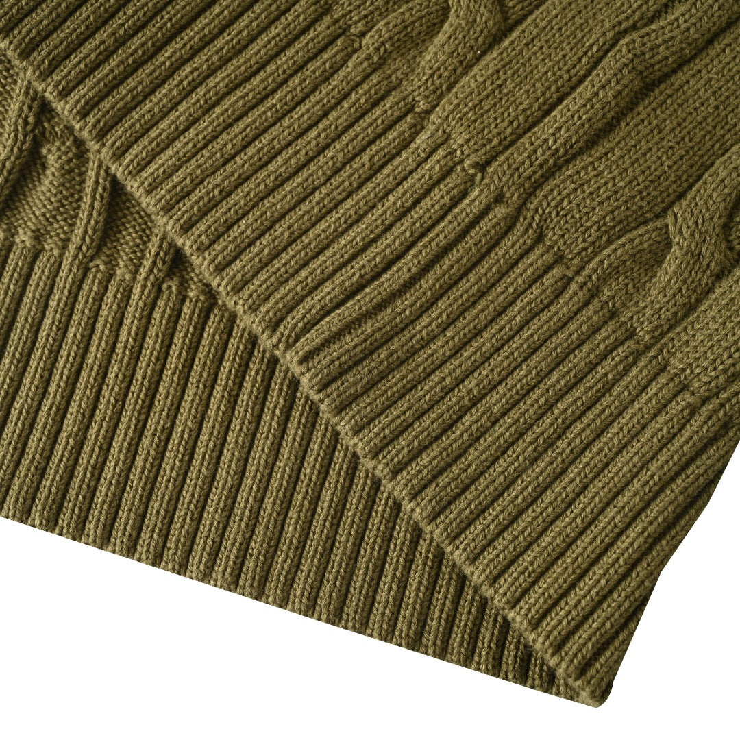 Cable-Knit Quarter-Zip Sweater Olive Green