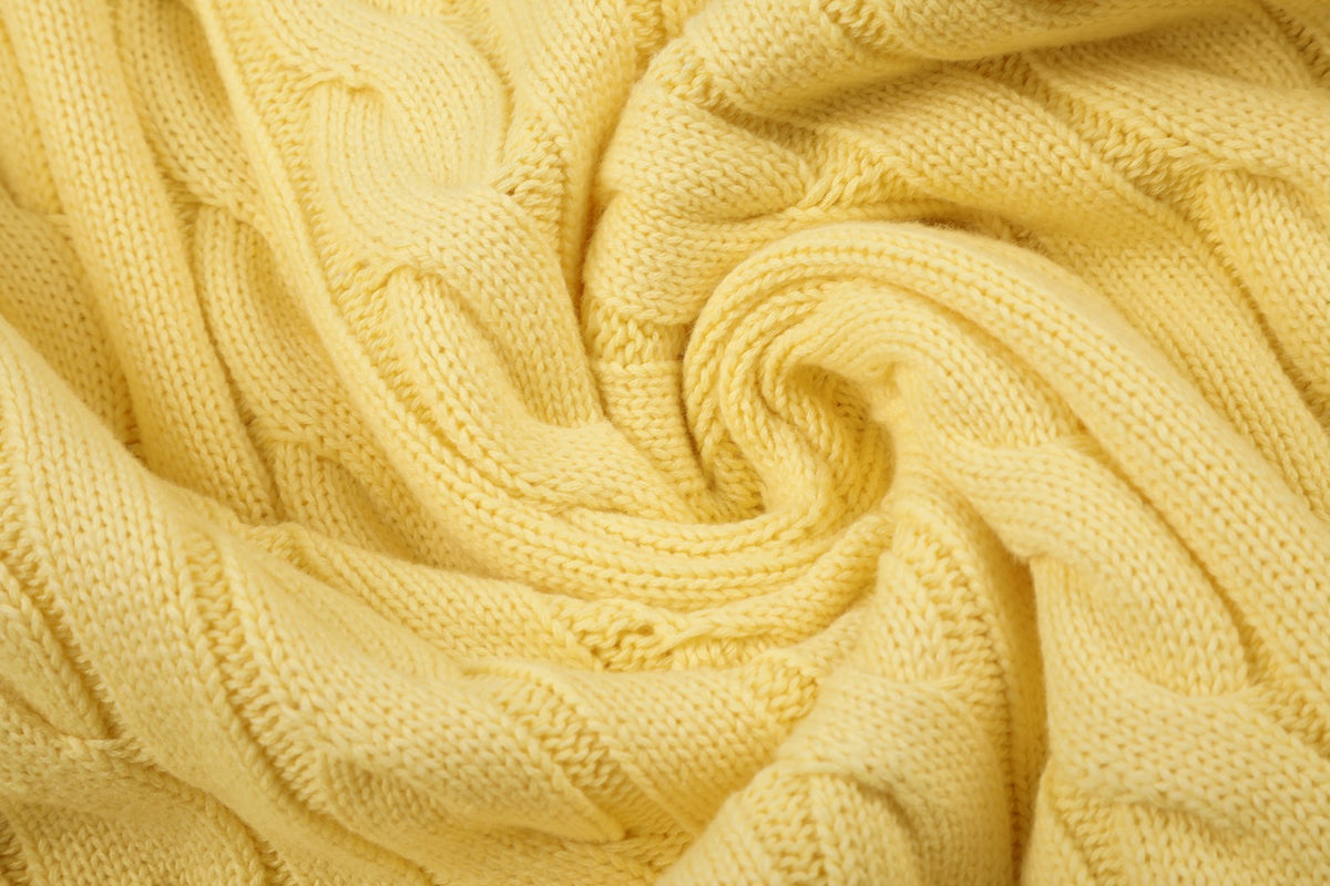 Cable-Knit Cotton Crewneck Sweater Yellow