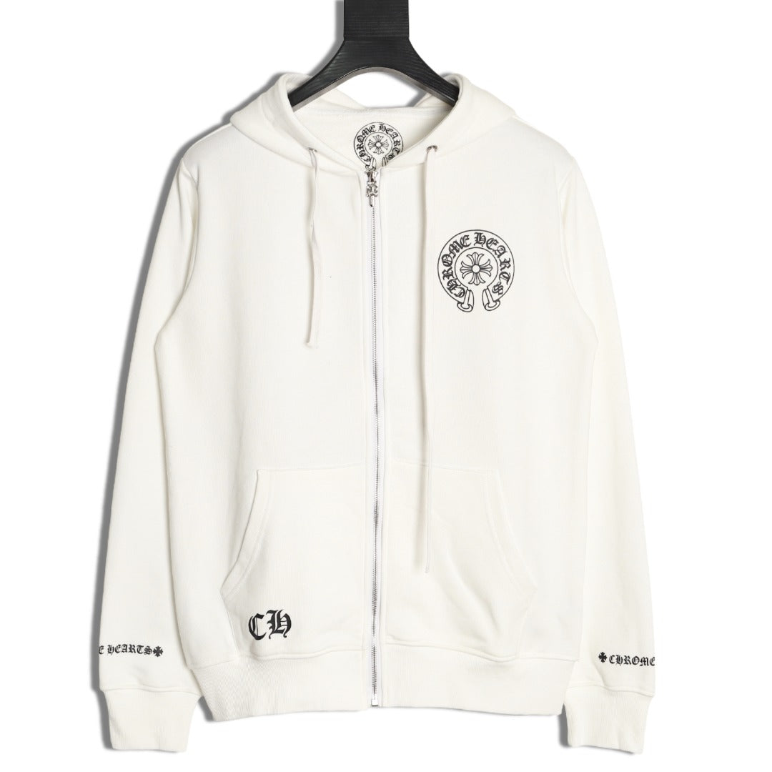 Gothic Logo Zip-Up Hoodie White