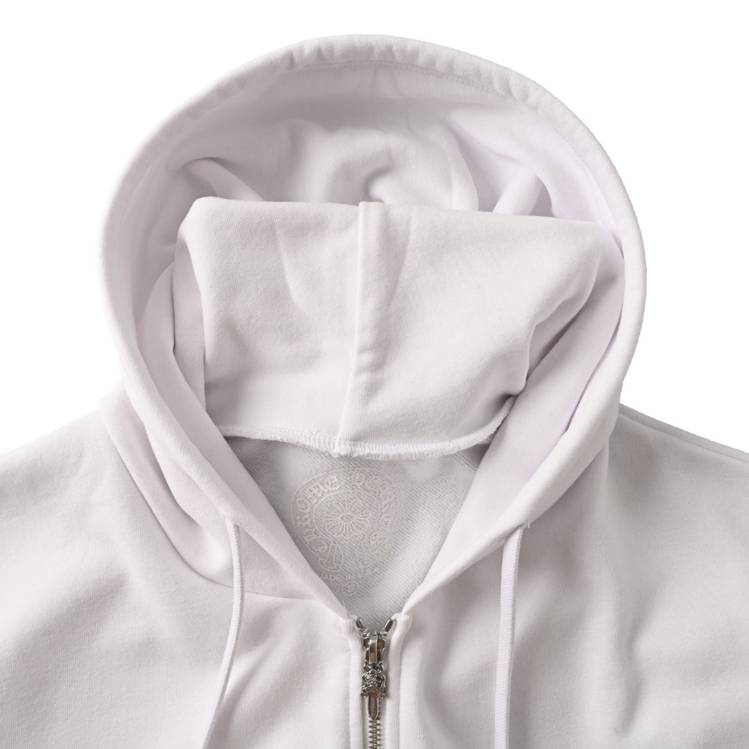 Vertical Logo Zip-Up Hoodie White & Blue