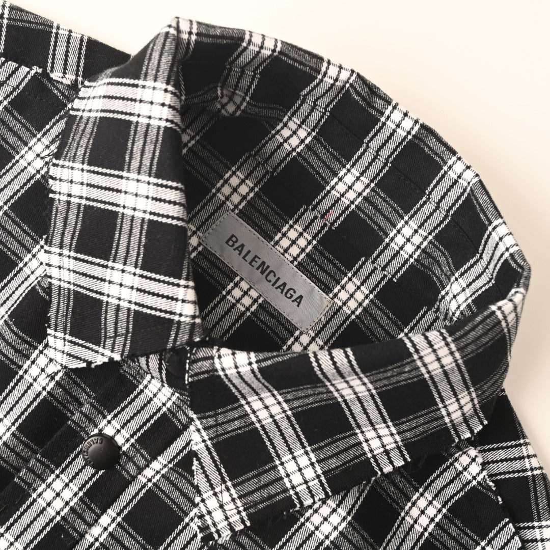 Plaid Button-Down Shirt Black & White