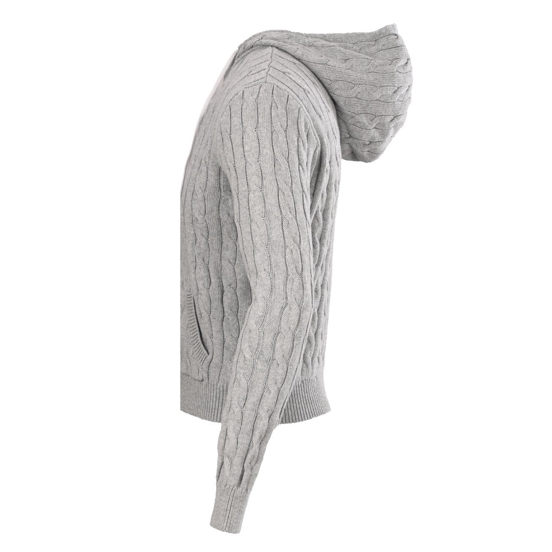 Cable-Knit Cotton Full-Zip Hoodie Grey
