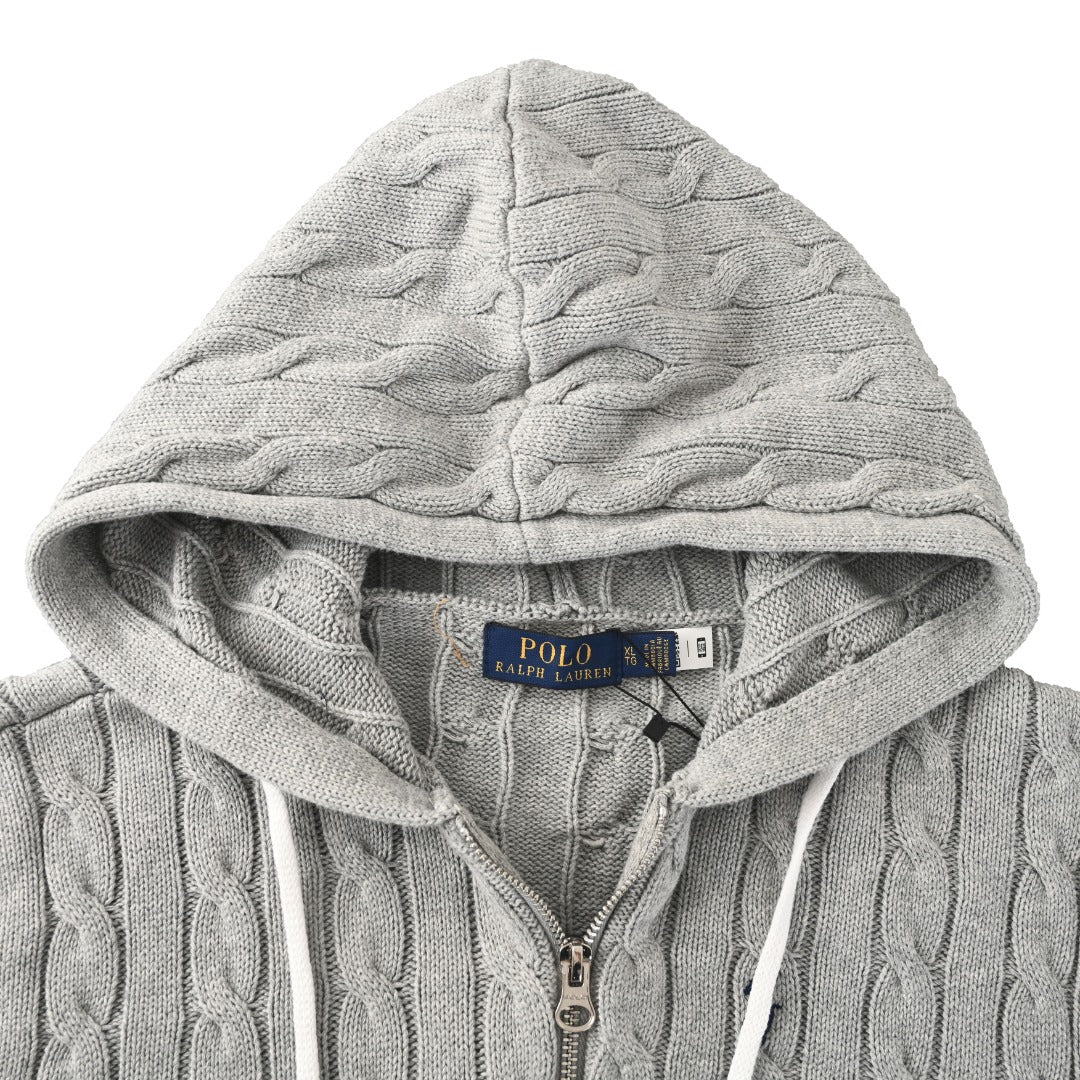 Cable-Knit Cotton Full-Zip Hoodie Grey