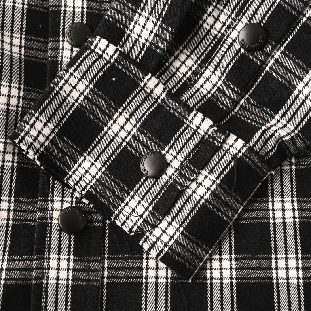 Plaid Button-Down Shirt Black & White