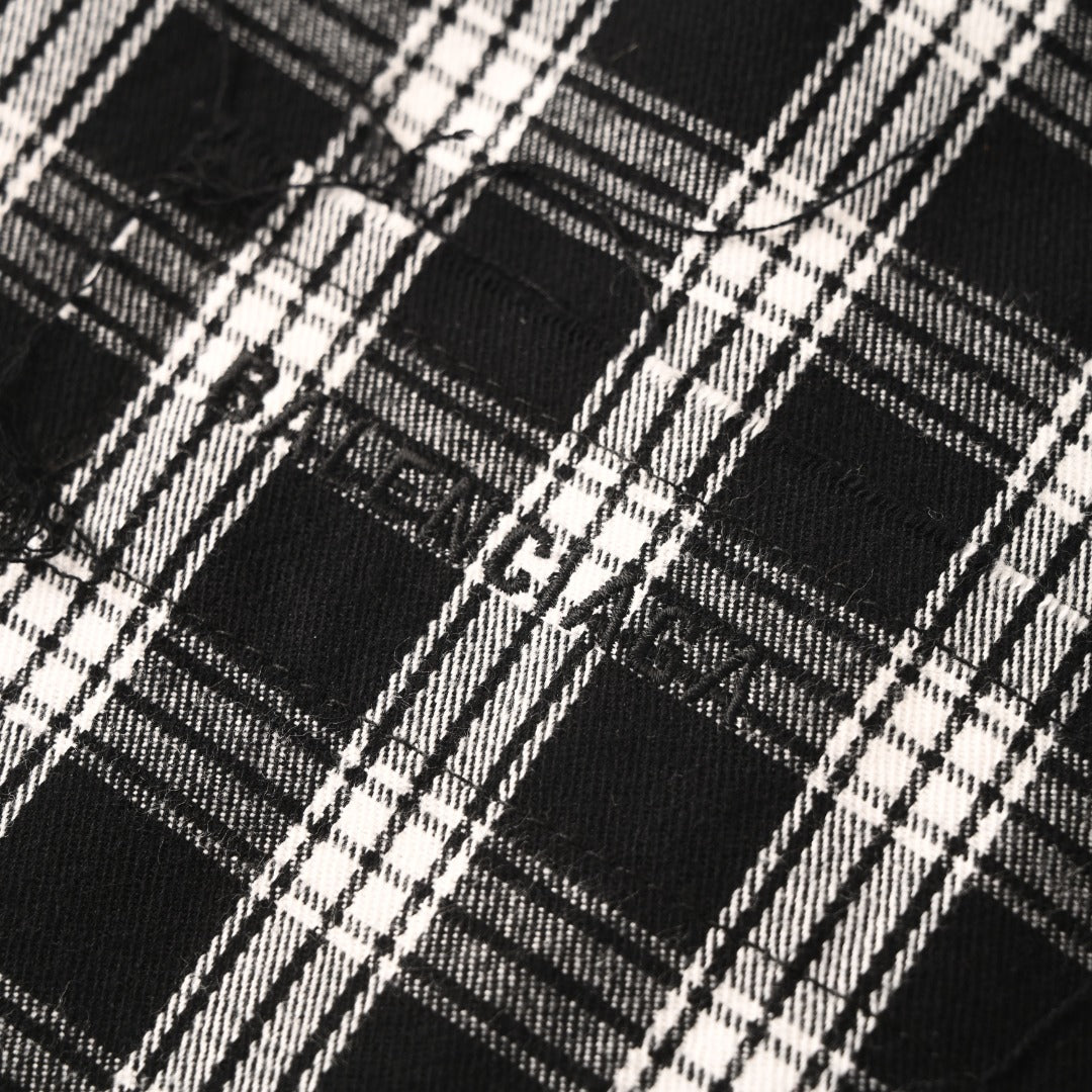 Plaid Button-Down Shirt Black & White