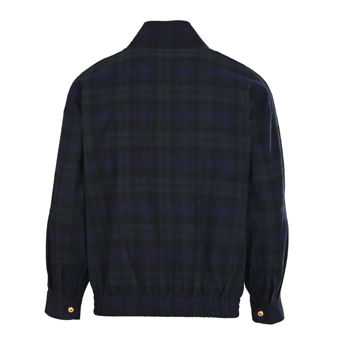 Plaid Wool Blouson Navy Blue & Green