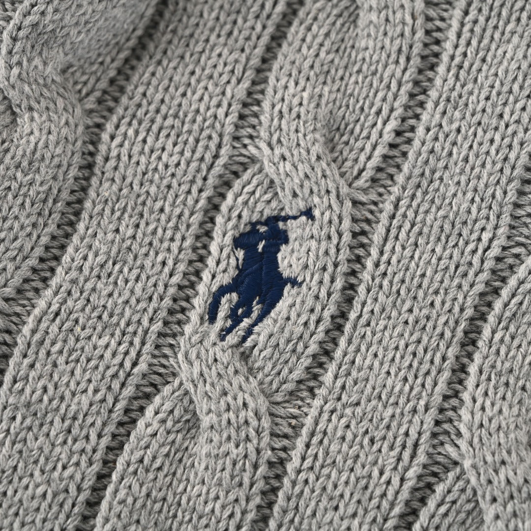 Cable-Knit Cotton Full-Zip Hoodie Grey