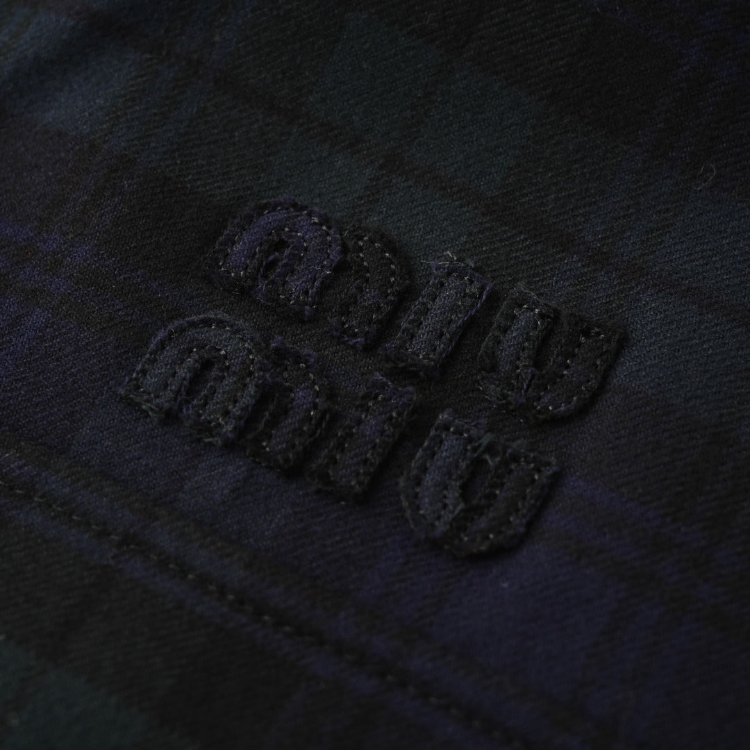 Plaid Wool Blouson Navy Blue & Green