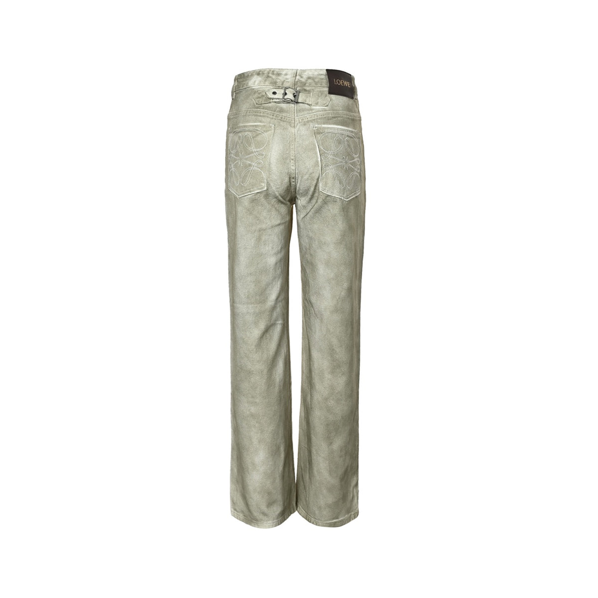 Distressed Straight-Leg Light Grey Beige