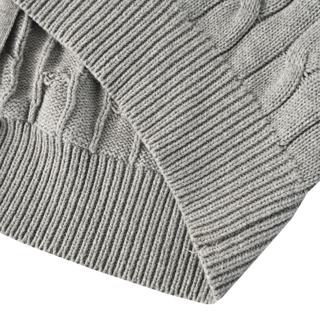 Cable-Knit Cotton Full-Zip Hoodie Grey