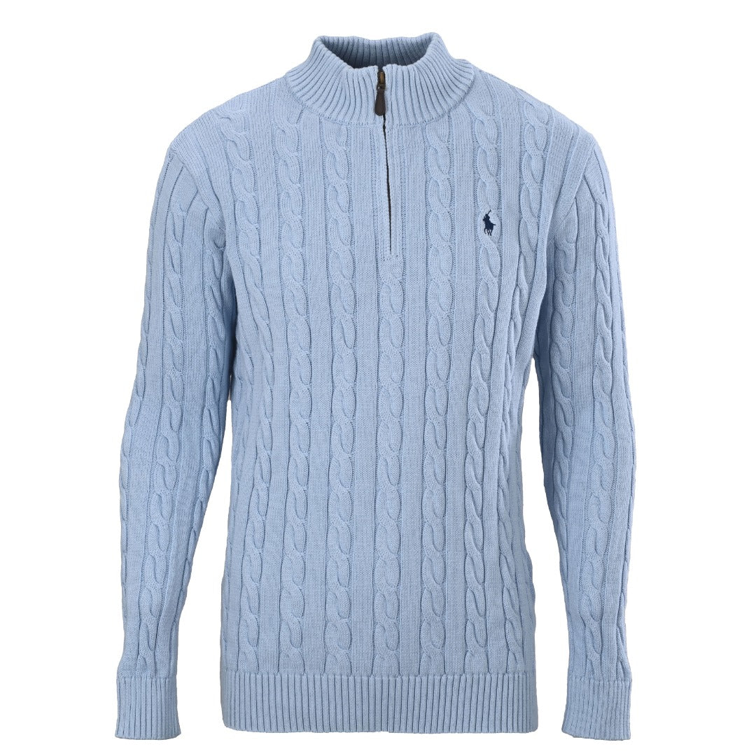Cable-Knit Quarter-Zip Sweater Light Blue