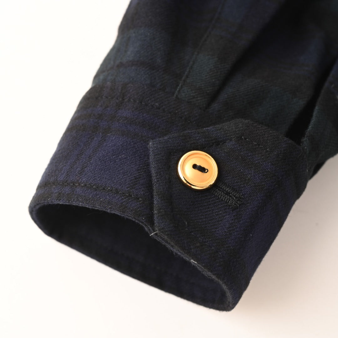 Plaid Wool Blouson Navy Blue & Green