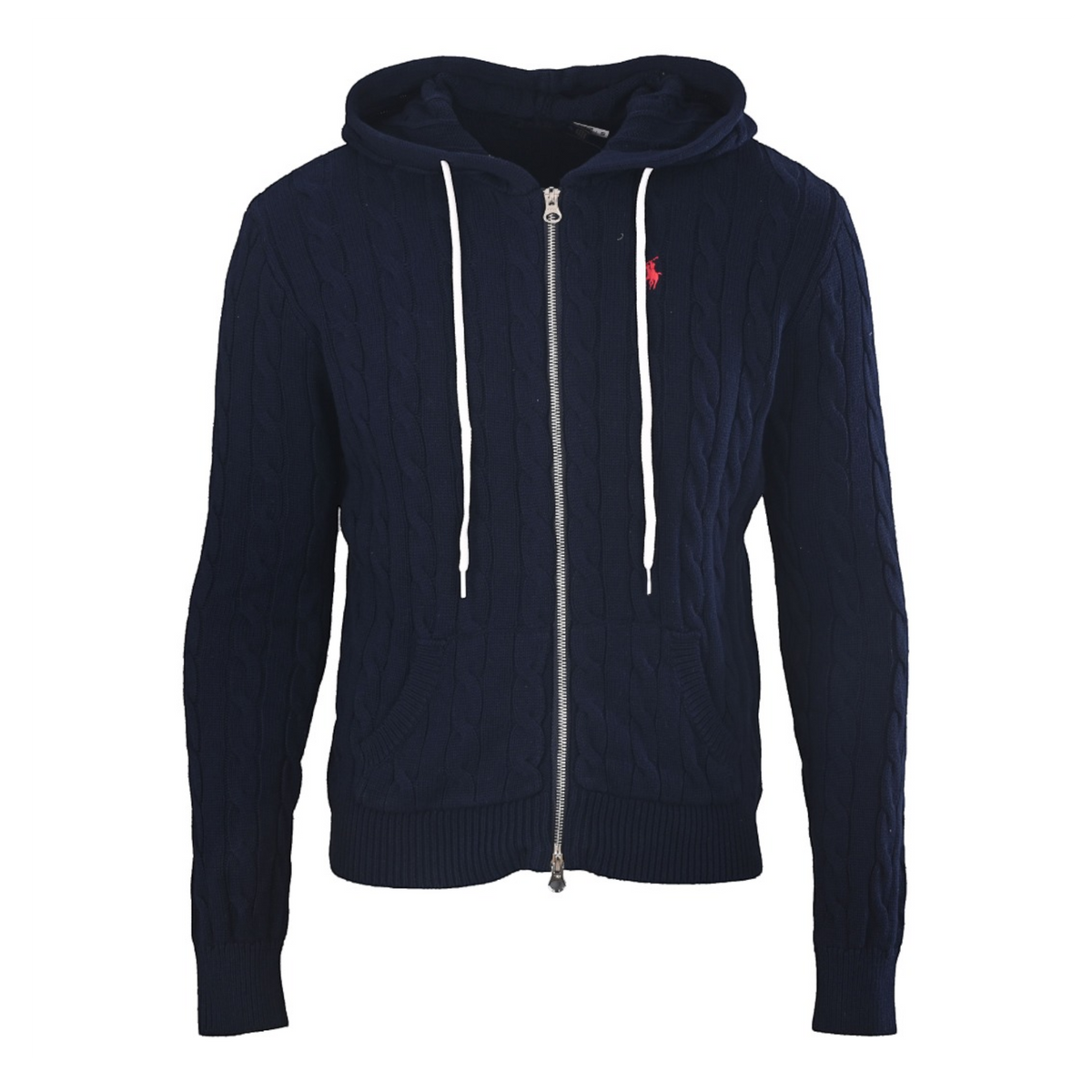 Women’s Cable-Knit Cotton Full-Zip Hoodie Navy Blue