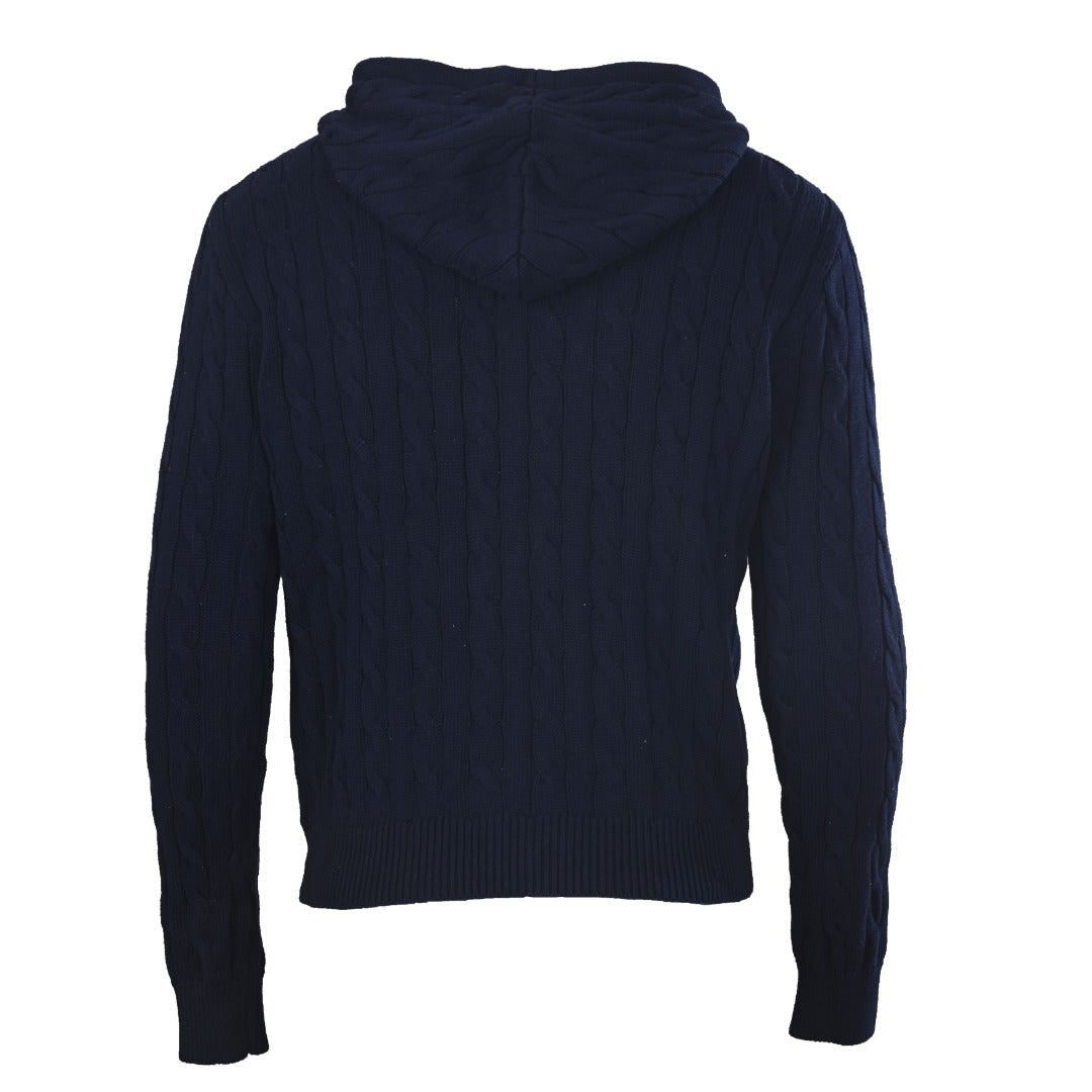 Women’s Cable-Knit Cotton Full-Zip Hoodie Navy Blue