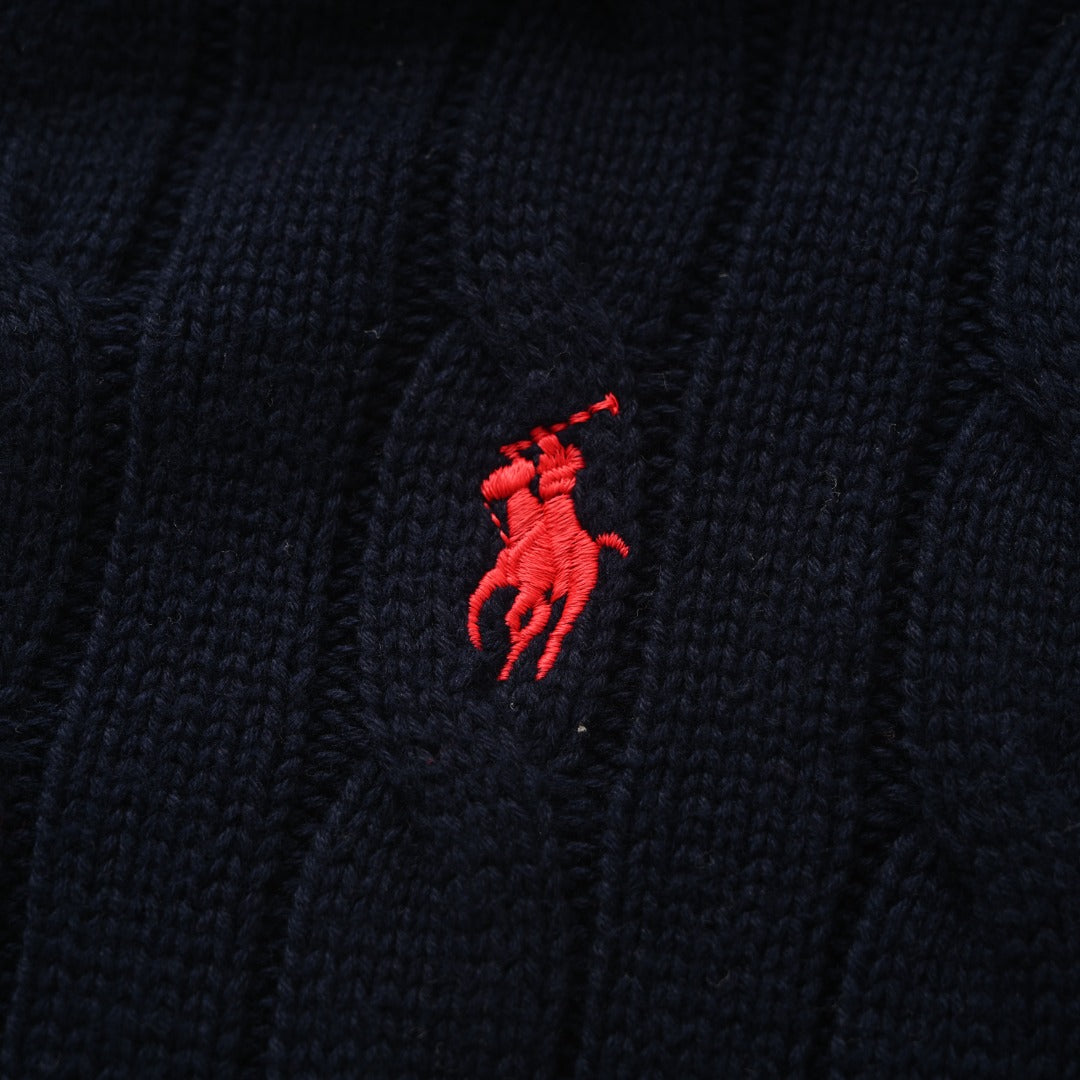 Women’s Cable-Knit Cotton Full-Zip Hoodie Navy Blue