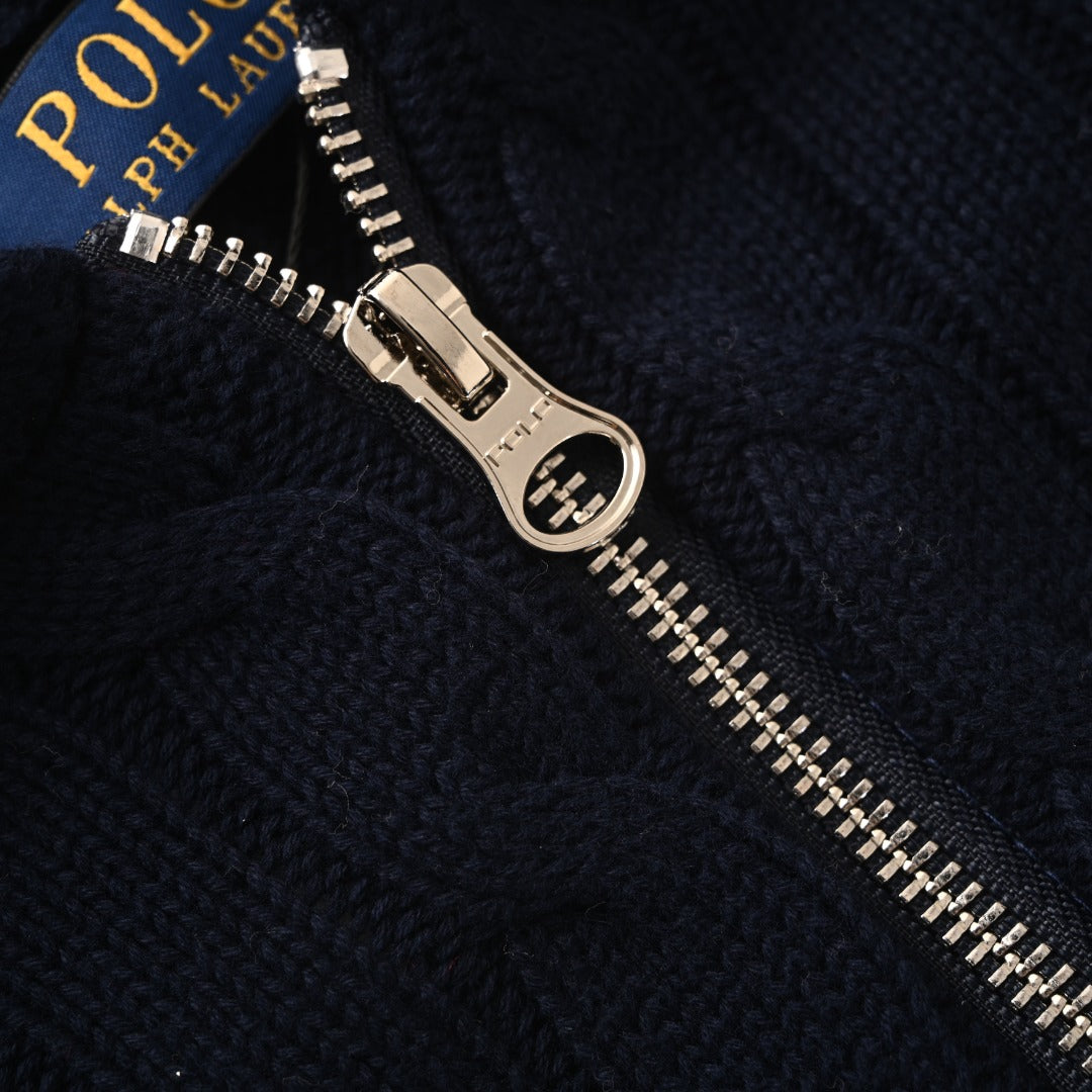 Women’s Cable-Knit Cotton Full-Zip Hoodie Navy Blue