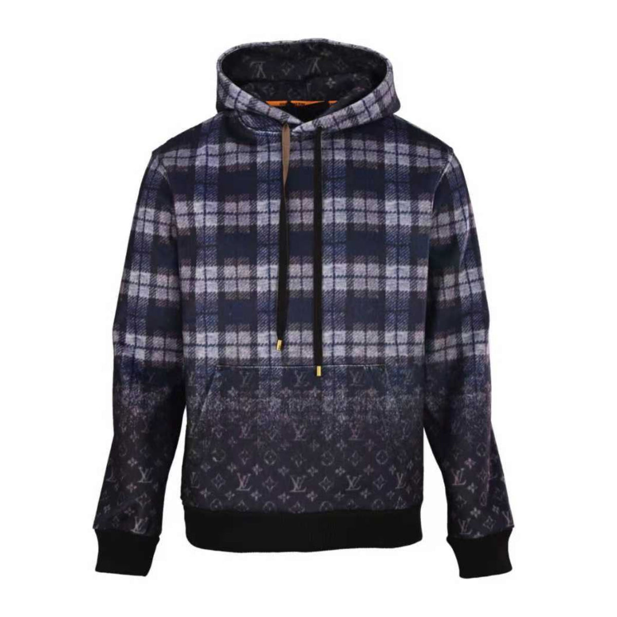 Monogram Faded Plaid Hoodie Night Sky