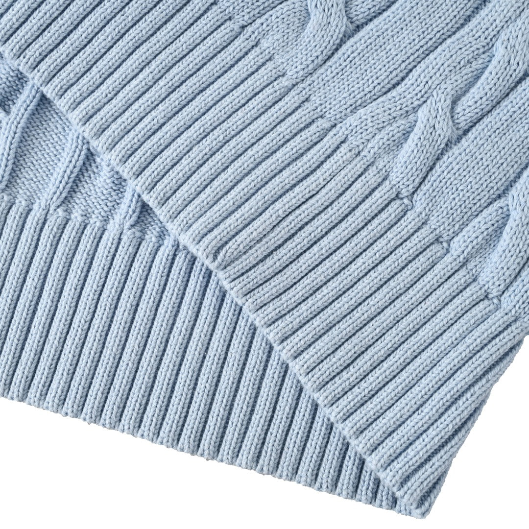Cable-Knit Quarter-Zip Sweater Light Blue