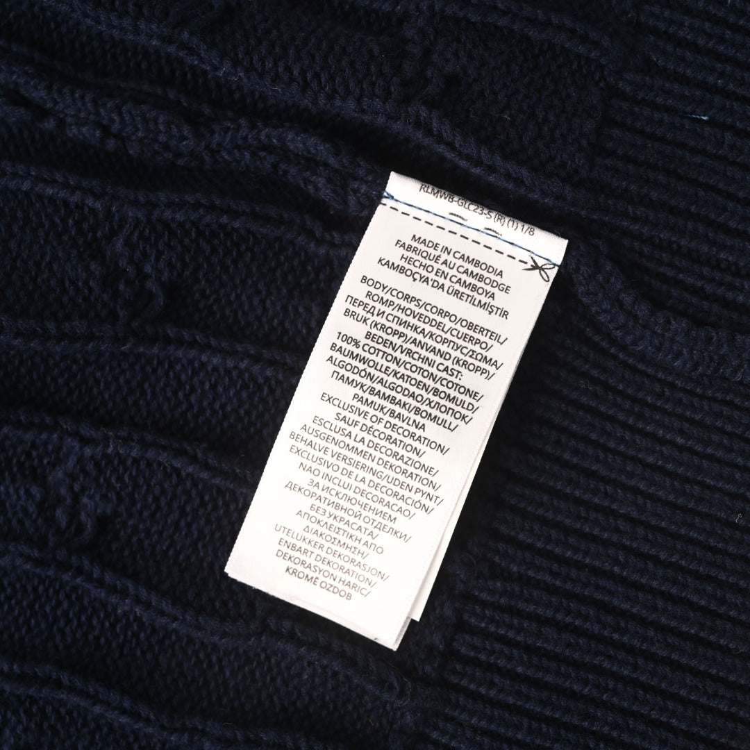 Women’s Cable-Knit Cotton Full-Zip Hoodie Navy Blue