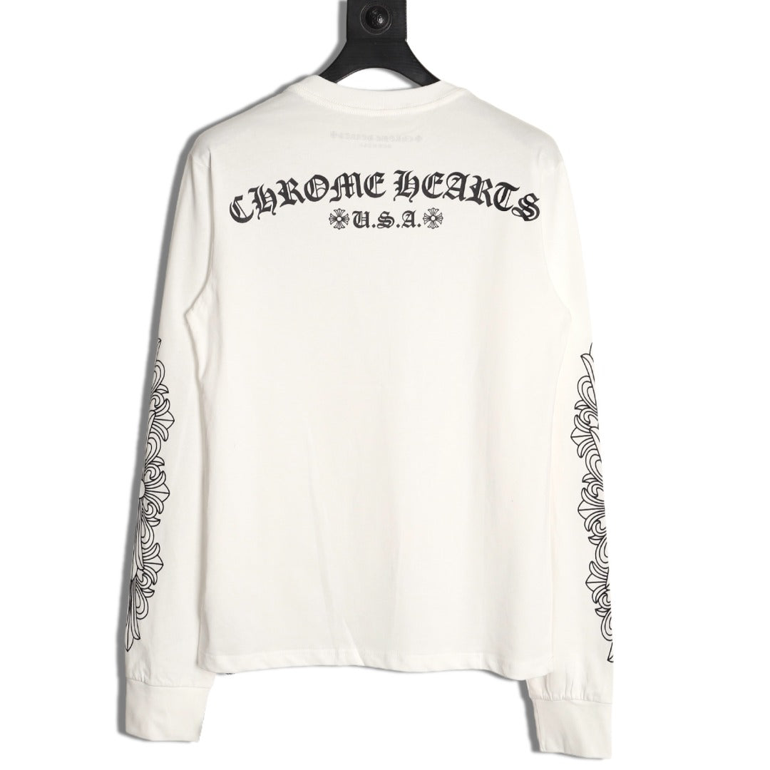 Horseshoe Floral Sleeve Long Sleeve T-Shirt White