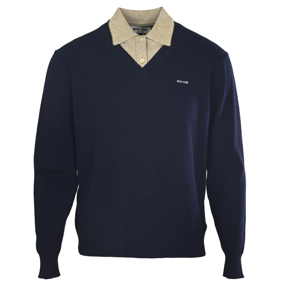 Layered Collar Intarsia Blue