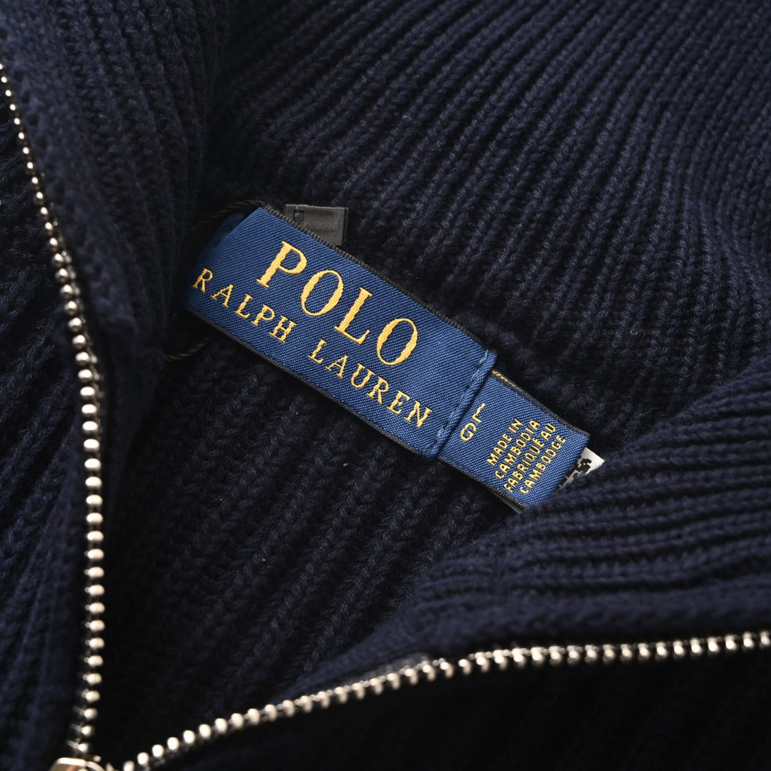 Rib-Knit Full-Zip Jacket Navy Blue