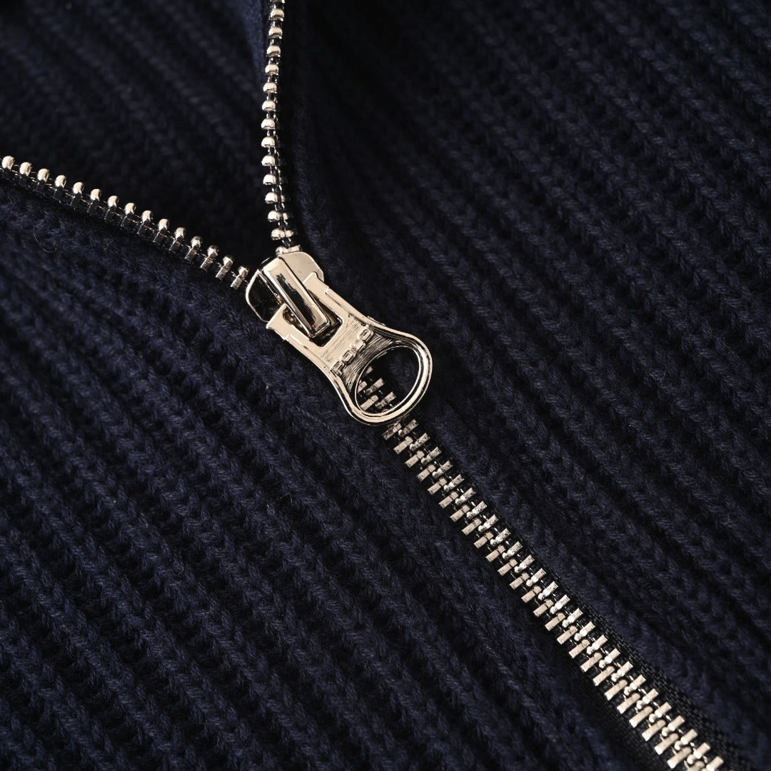 Rib-Knit Full-Zip Jacket Navy Blue