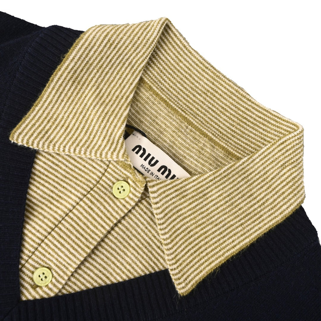 Layered Collar Intarsia Blue