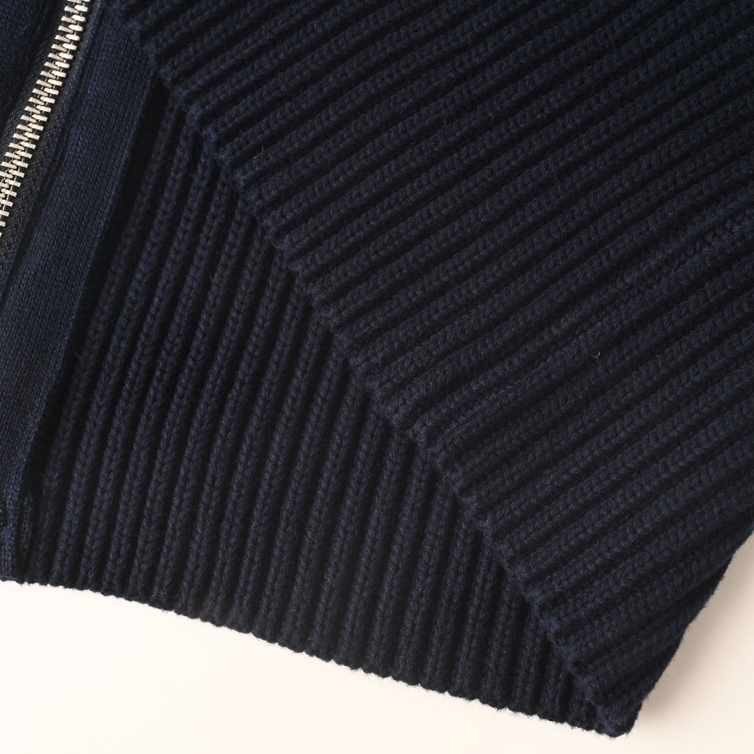 Rib-Knit Full-Zip Jacket Navy Blue
