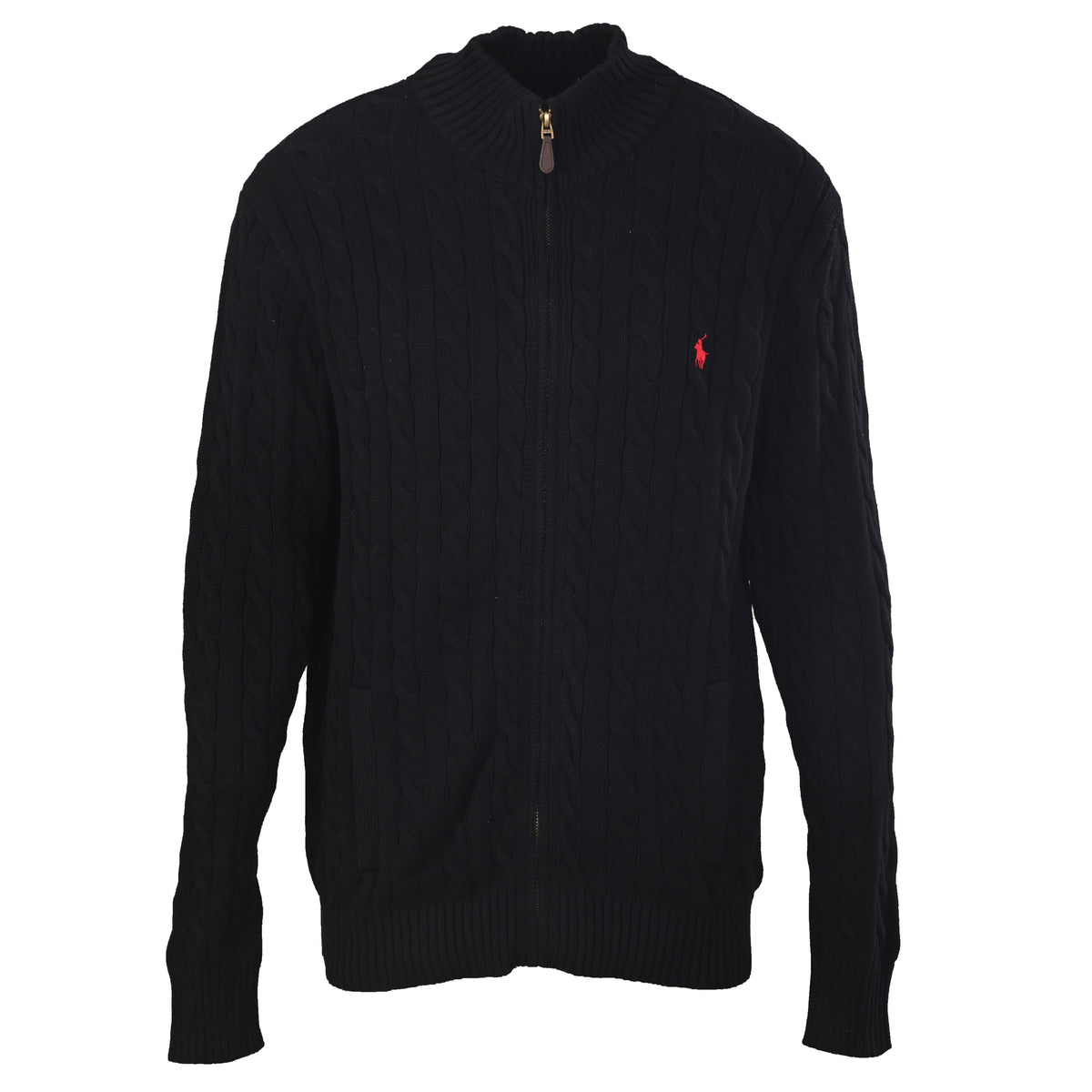 Cable-Knit Cotton Full-Zip Sweater Black