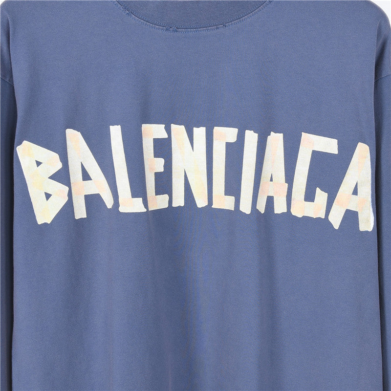 Tape Type Distressed Mock Neck Sweatshirt Washed Blue