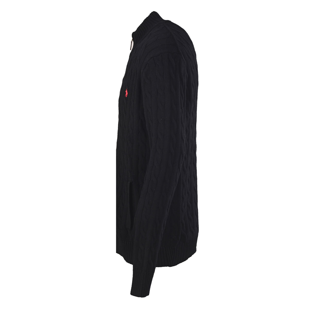 Cable-Knit Cotton Full-Zip Sweater Black