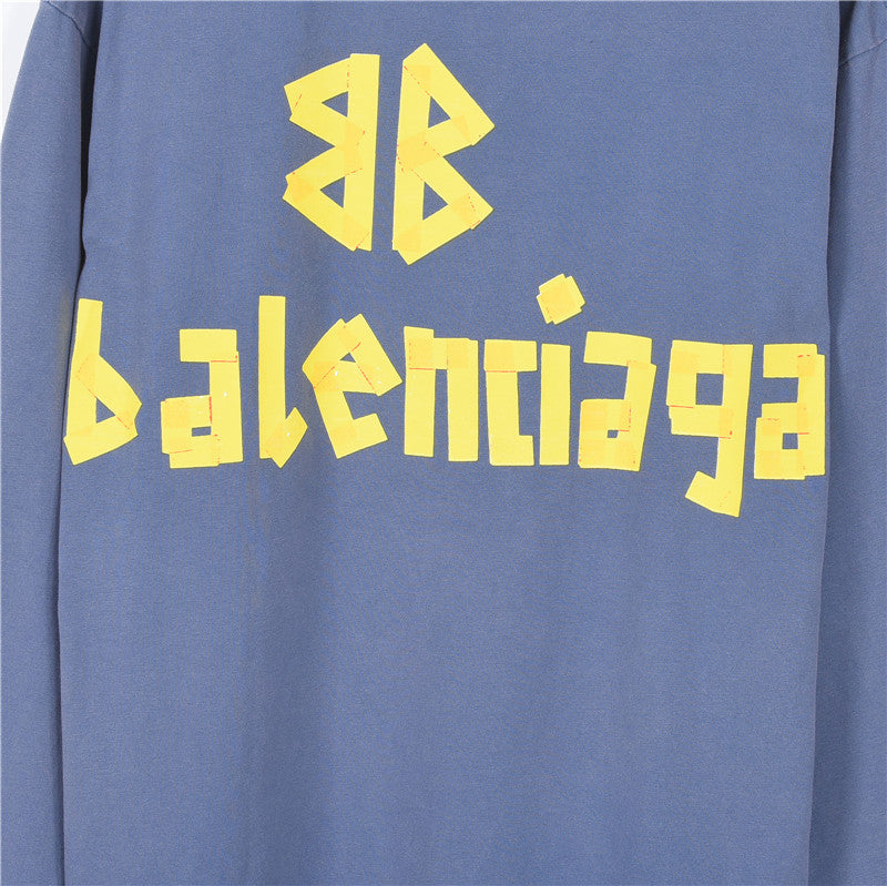 Tape Type Distressed Mock Neck Sweatshirt Washed Blue