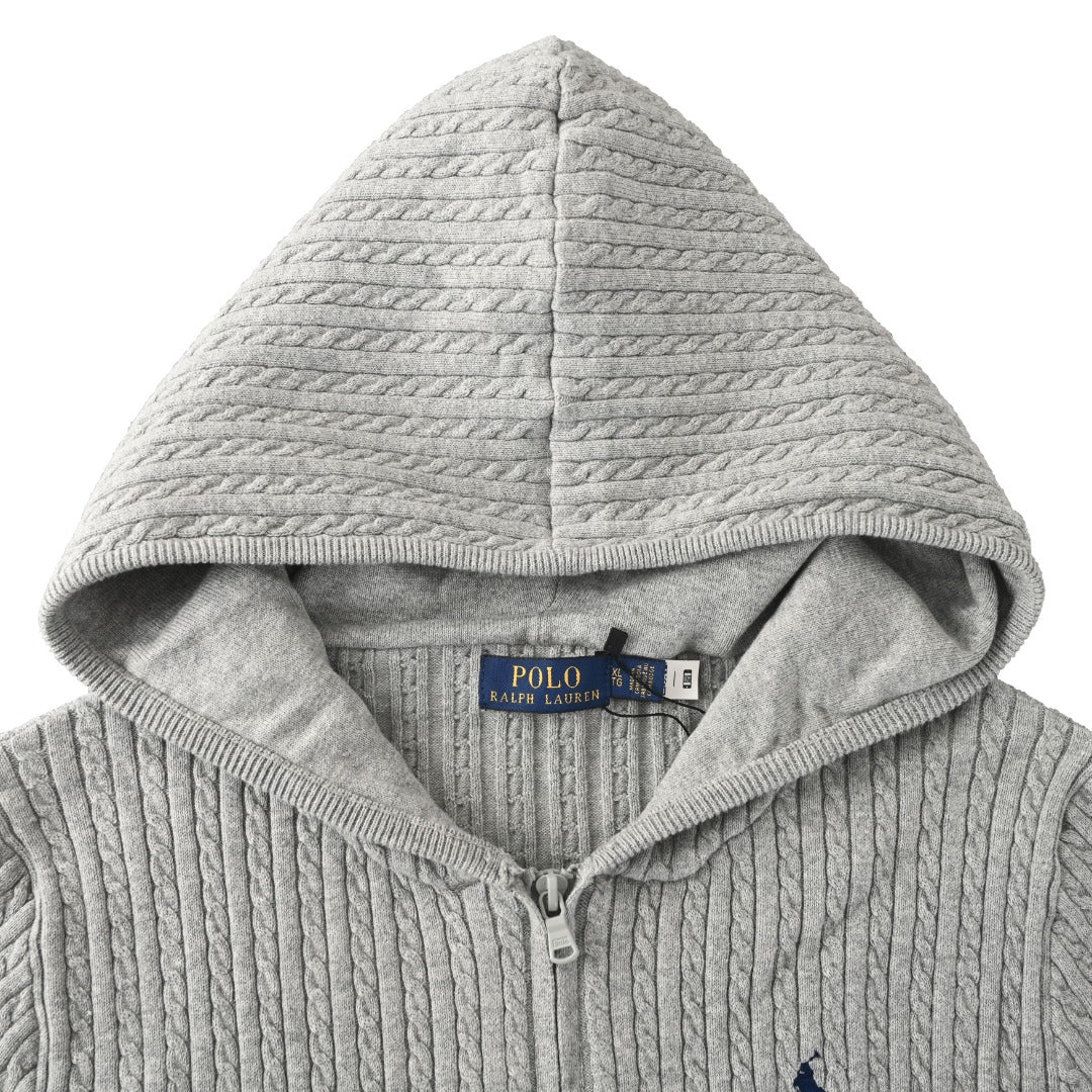Cable-Knit Cotton Full-Zip Hoodie Grey
