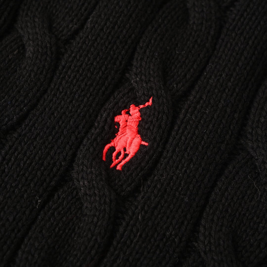 Cable-Knit Cotton Full-Zip Sweater Black