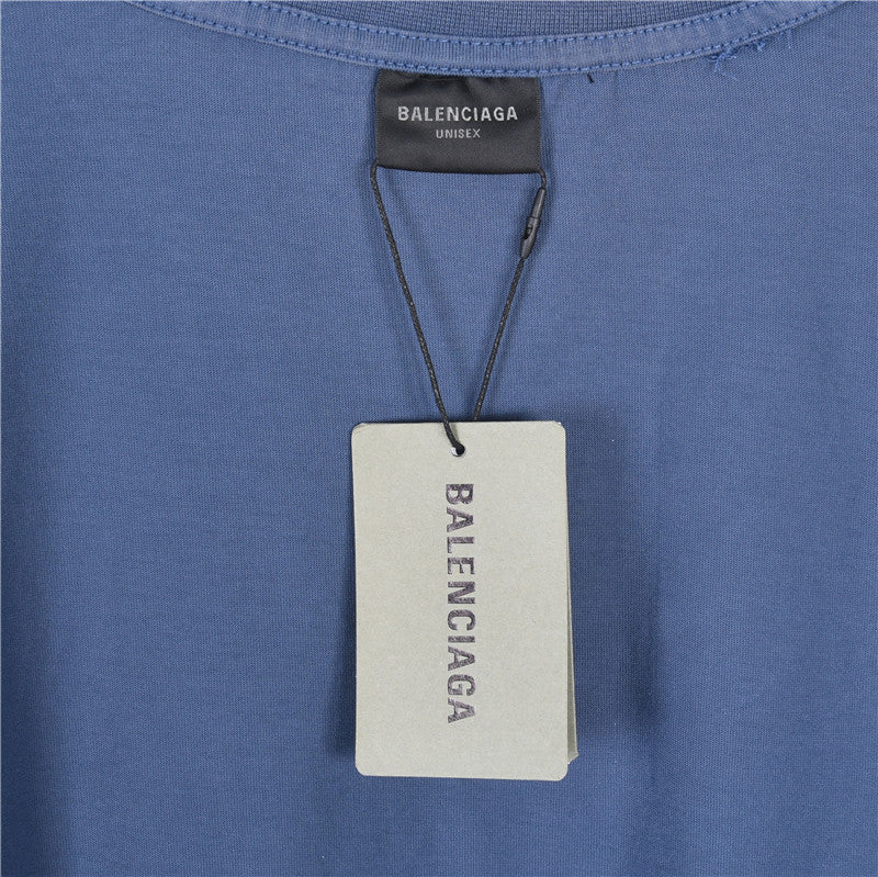 Tape Type Distressed Mock Neck Sweatshirt Washed Blue