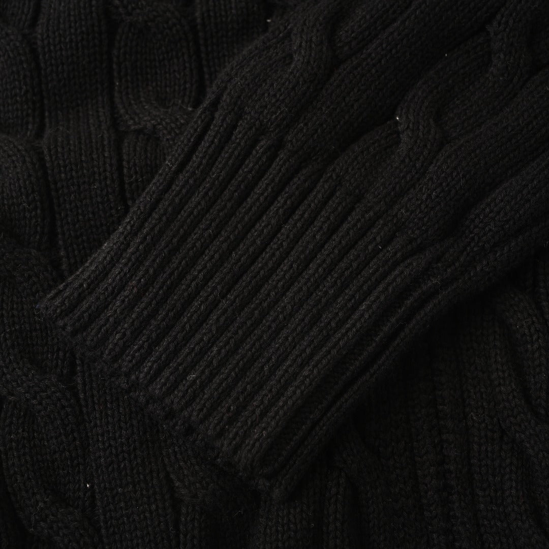 Cable-Knit Cotton Full-Zip Sweater Black