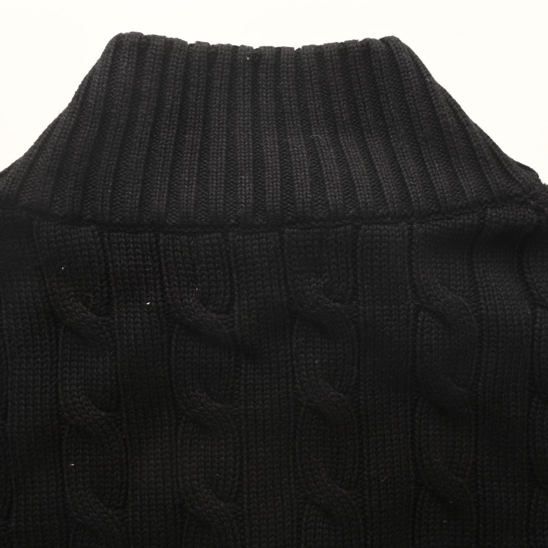 Cable-Knit Cotton Full-Zip Sweater Black